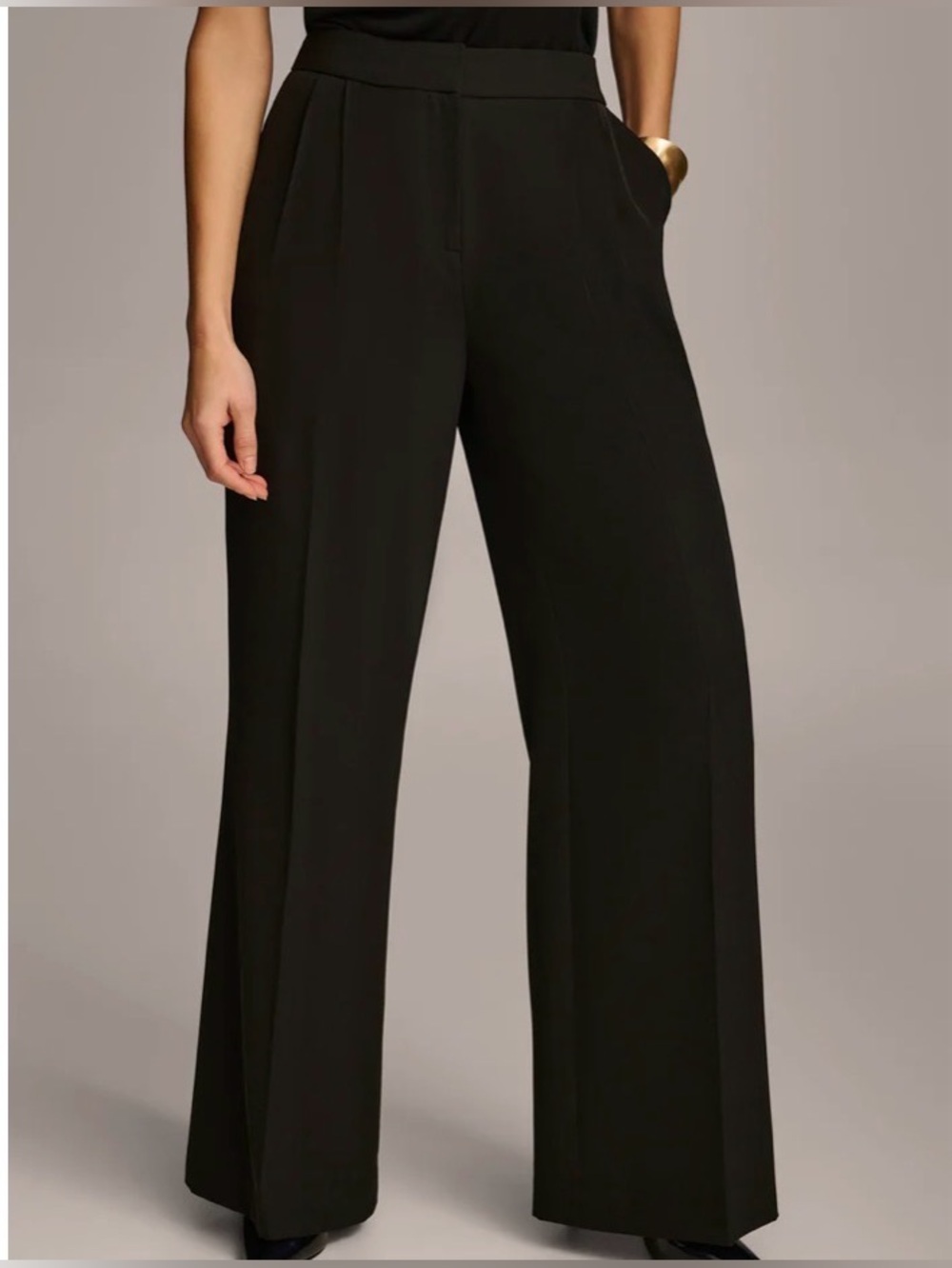 NWT Donna Karan New York Black High-Waisted Wide-Leg Creased Pants Size 8P